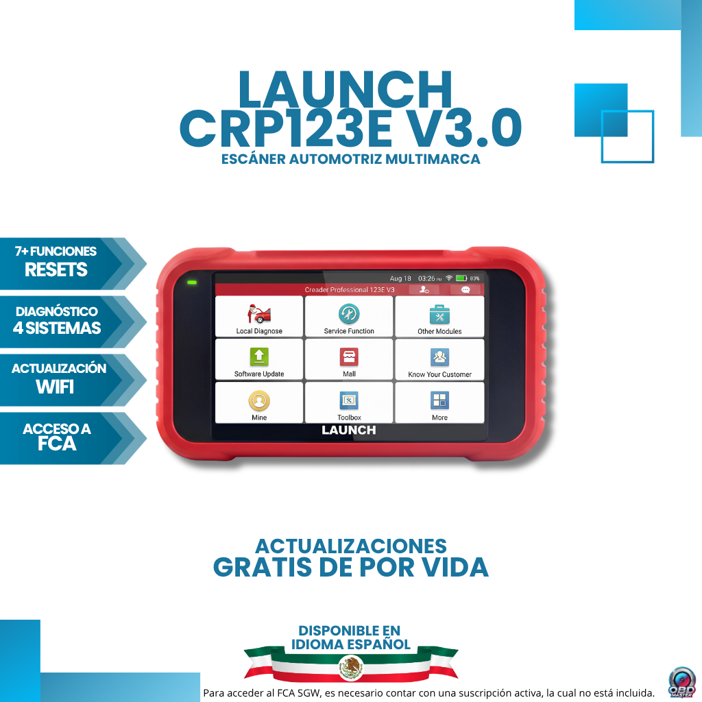 LAUNCH CRP123X V3.0 (Versión 2026) 7 Funciones de Servicio + Diagnóstico 4 Sistemas