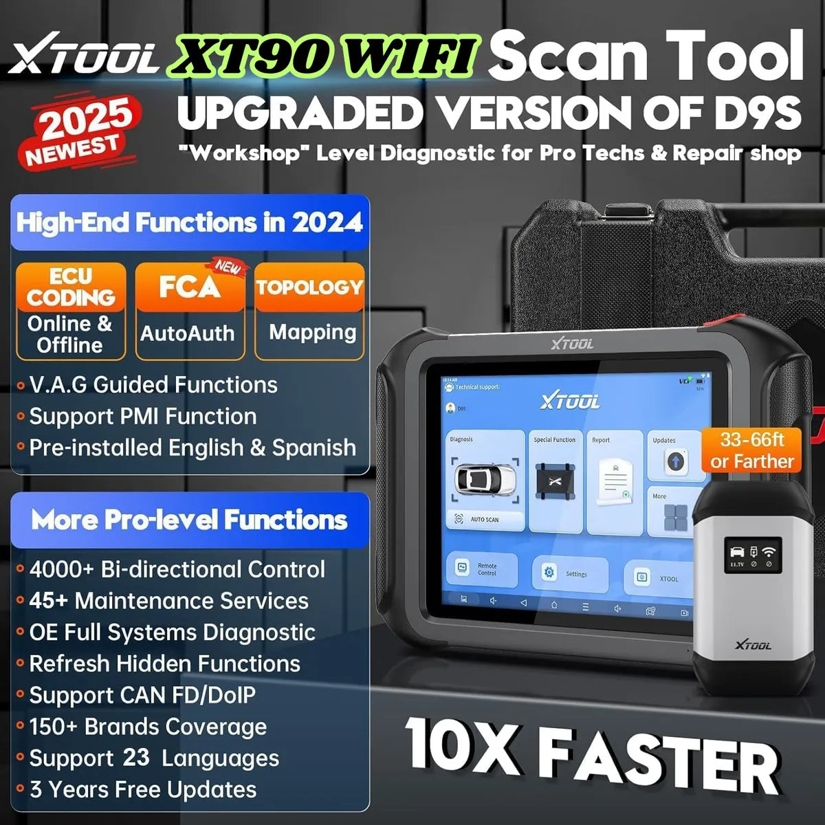 Escáner Profesional Xtool XT90 Can-FD DoIP Codificación + 3 Años Updates