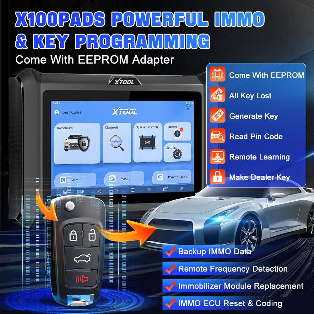 XTOOL X100 PAD S – Herramienta Profesional de Programación de Llaves IMMO, Calibración de Odómetro y Diagnóstico OBD2