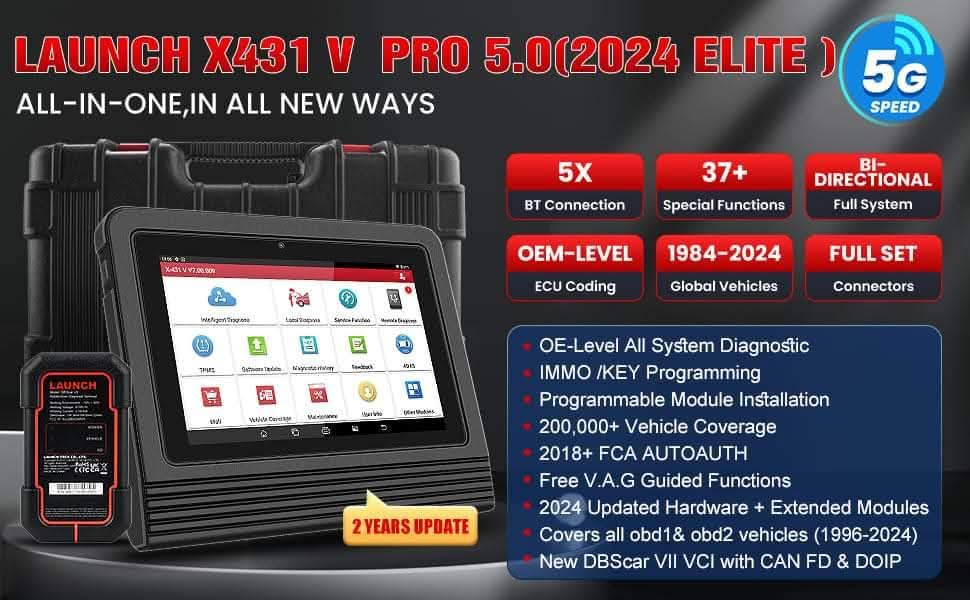 Launch X431 PRO V5.0 – Escáner Automotriz Bidireccional Inalámbrico (Español) + Adaptadores OBD1