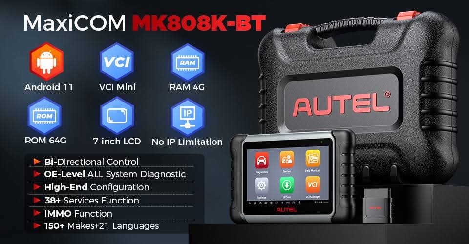 Autel MaxiCOM MK808BT PRO – Escáner Bidireccional con 36+ Funciones de Servicio