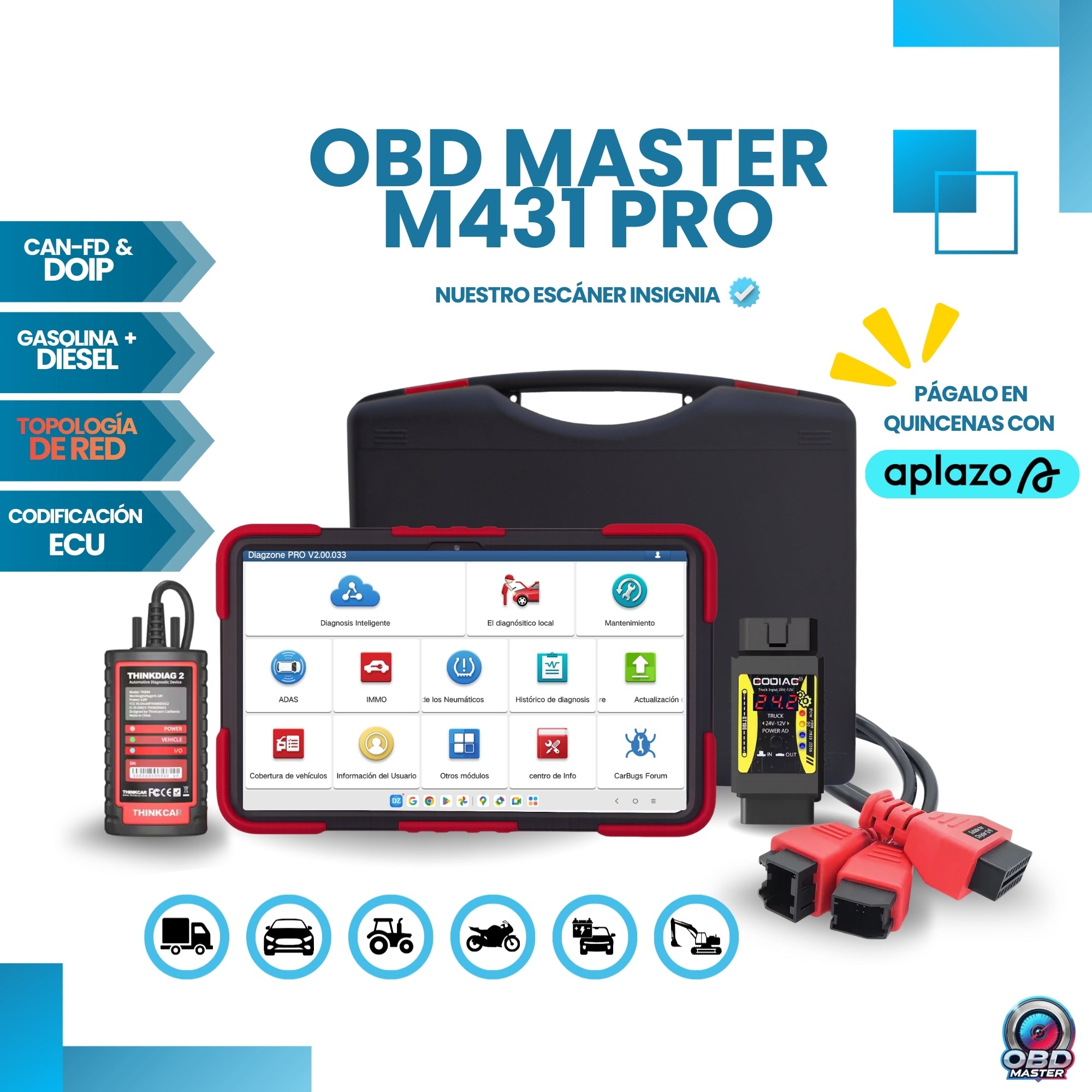 Kit de Escáner OBD Master M431 PRO (GEN 1) para Autos y Camiones con Topología de Red